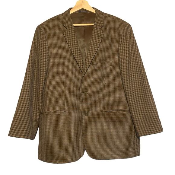ADOLFO Vintage Brown and Green Lambswool Houndstooth Blazer/Suit Jacket Sz Large - Picture 1 of 12